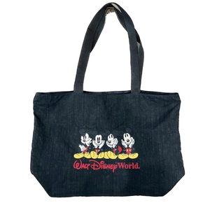 Vintage 1990s Walt Disney World Embroidered Mickey Mouse Tote Bag Black